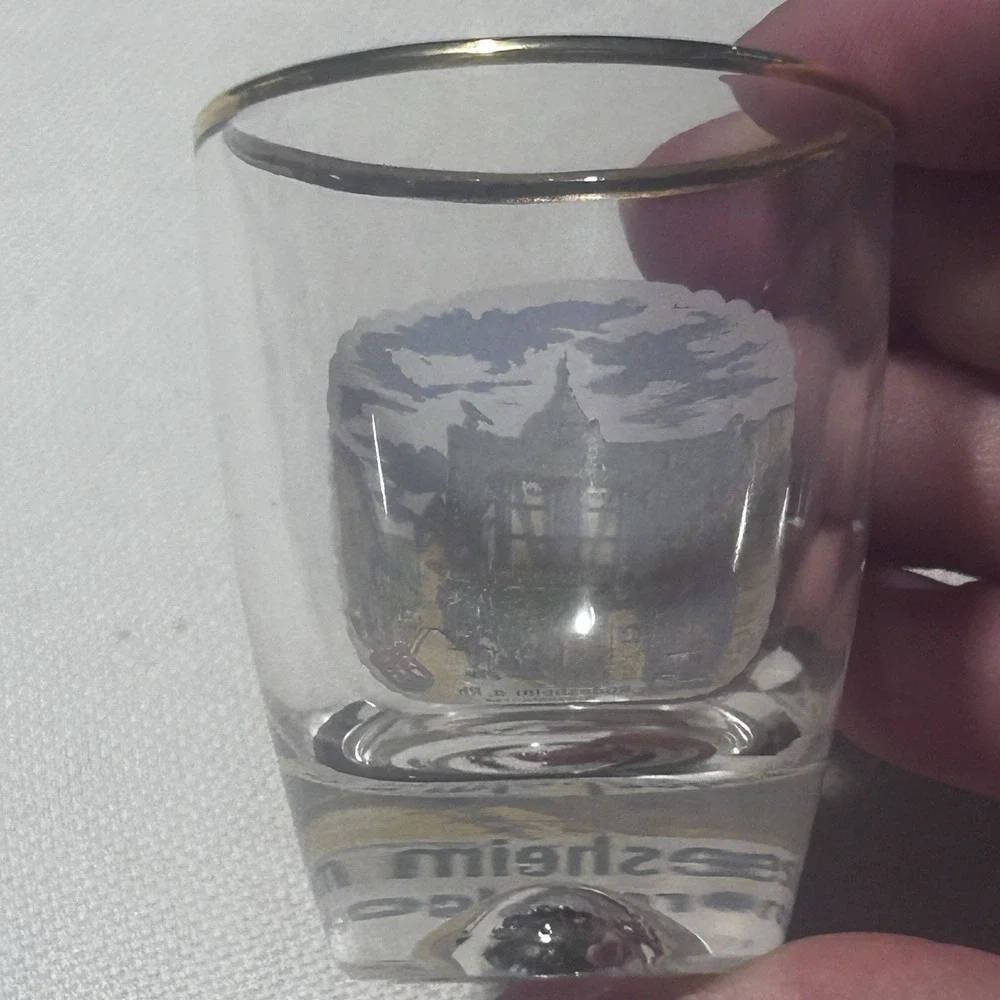 Vintage 2 Gold Rim German Shot Glasses Rüdesheim a.Rh.Drosselgasse + Rudesheim